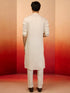 Men's Chiku Silk Blend Embroidered Kurta with Cream Pyjama